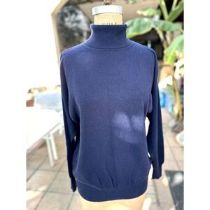 Vintage I.Magnin Dark Navy 100% Cashmere Long Sleeve Turtleneck Sweater Size M